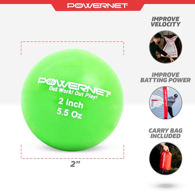 PowerNet Micro 2" Weighted Training Balls 6 Pack, Undersized Weighted Baseballs Golf Ball Size, Baseball Training Equipment to Enhance Hand-Eye Coordination & Improve Form (5.5 oz, Green) - Image 3